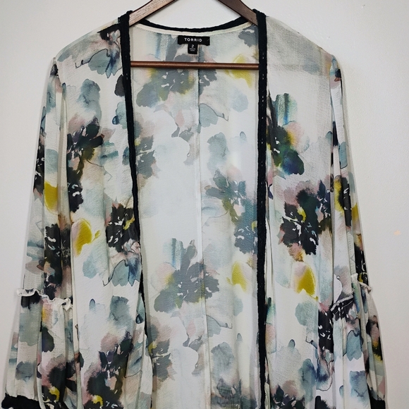 Torrid Textured Chiffon Midi Ruffle Kimono Womens Plus Size 2X Boho Bohemian - Picture 4 of 14